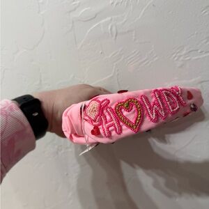 Pink Beaded 'Howdy' Headband